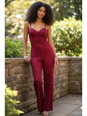 Fashion Nova Women's Burgundy Corset Jumpsuit